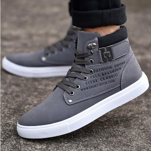 Winter mens ankle boots plush snow boots belt buckle high top mens shoes