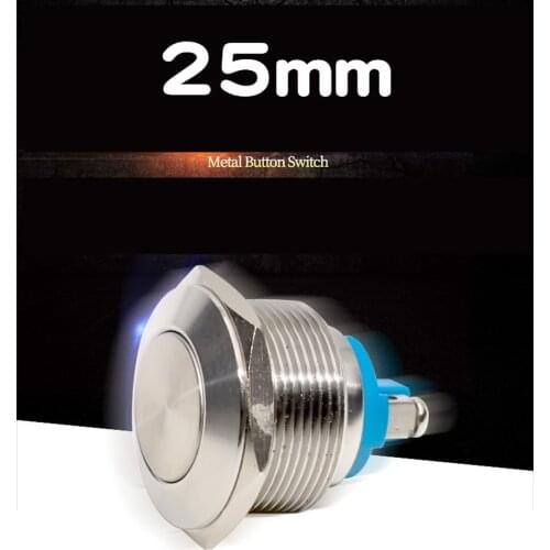 1pcs 25mm 24v Stainless Steel 25 Mm Metal Button Switch, Splash Proof, Oil Proof, Self Reset, High Flat Ball Head Screw Foot