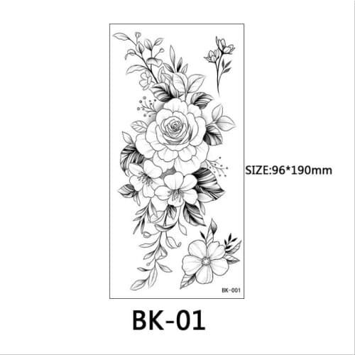 1PCS Rose Peony Flower Girls Temporary Tattoos For Women Waterproof Black Tattoo Stickers 3D Blossom Lady Shoulder T1907