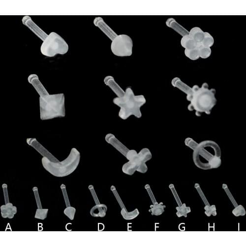 10PCS/Lot Bioplast Labret Flexible Nose Bone Ring Labret Lip Ring Earring Eyebrow Ring Nose Studs Body Piercing Jewelry 20G