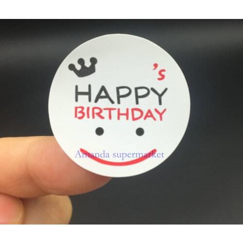 120pcs/lot 30*30mm Happy Birthday Sticker Smile Face DIY Sticker Hand Made For Gift Box Cake Baking Sealing Sticker