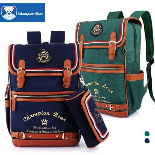 2017 England Style Noble Schoolbag 2pcs Cover Zipper Backpack and Pencil Case Set Euro-Preppy Oxford Cotton PU leather Patchwork