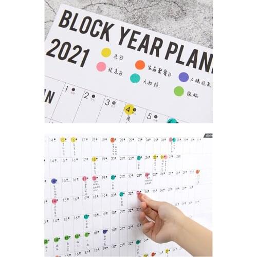 2021 Wall Calendar Year Planner Daily Plan Paper with 2 Sheet Mark Stickers for Office School Home office supply