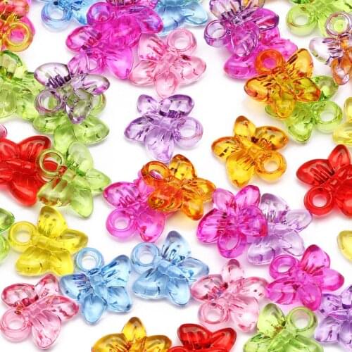 Colorful Cartoon Butterfly 30Pcs 16x16mm Loose Spacer Beads Acrylic Pendants For Fashion DIY Handmade Material Jewelry Supplies