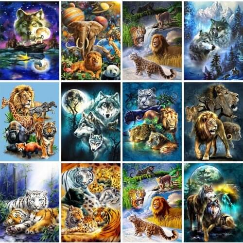 AZQSD Drawing By Number Tiger Wolf Lion Home Decoration Painting By Numbers Animals Unique Gift For Children Handmade Gift