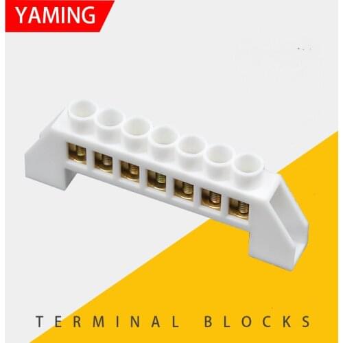 P164 White Bridge Design Zero Line 7 Position 6mm Copper Grounding Strip Terminal Block Connector for Distribution cabinet