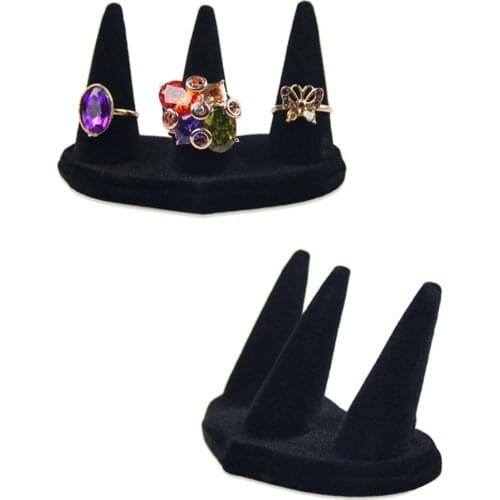 SZanbana Black Velvet Ring Three-Finger Jewelry Holder Showcase Display Stands - Ring Display Rack Showcase Jewelry Holder 3