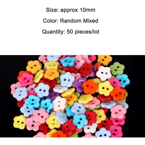 Kids Sewing Buttons Plastic Clothes 10MM 50pcs 2-Holes Flower Shape Random Mixed Color Garment Accessories Scrapbooking Handmade