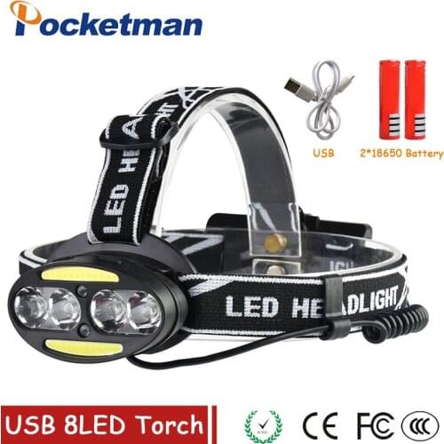 Headlight 30000 Lumen headlamp 4* XM-L T6 +2*COB+2*Red LED Head Lamp Flashlight Torch Lanterna with batteries charger z30