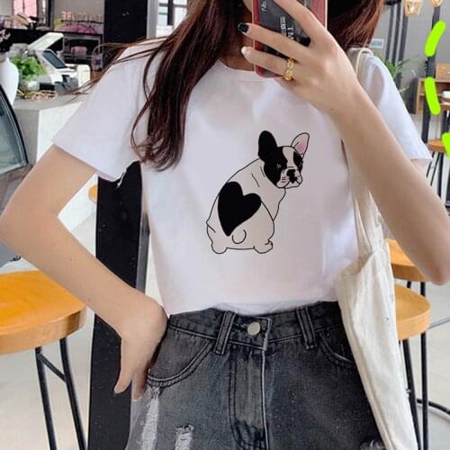Summer French Bulldog Print T Shirt Women Cute Cartoon Pit Bull Tee Shirt Top Female France Shepherd T-shirts