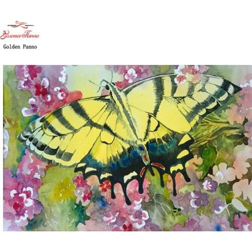 Golden Panno, DIY Needlework Counted Cross Stitch Set Embroidery Kit 14CT 11CT animal Yellow Butterfly Pattern Cross-Stitching07