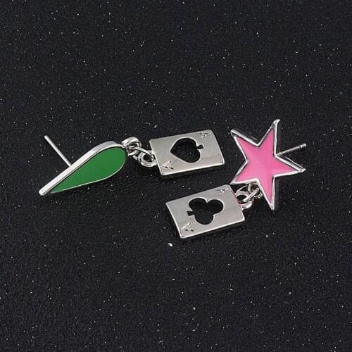 Hisoka Cosplay Earrings Anime Stars Teardrop Poker Design Drop Earrings For Women Men Fashion Jewelry J60E