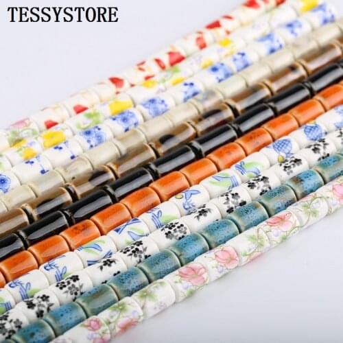 10*12mm Cylindrical Shape Colored Print Pattern Ceramic Beads Loose Spacer Ceramic Beads For Jewelry Making Bracelet Accessories