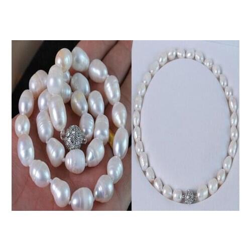 Pretty Fashion Free Shipping LARGE 10MM NATURAL WHITE REAL BAROQUE CULTURED PEARL NECKLACE
