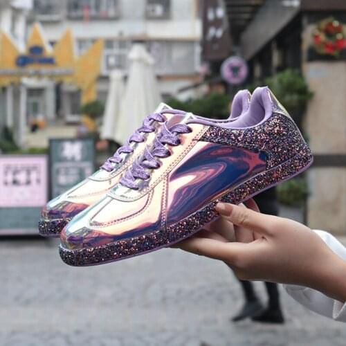 Women Sports Shoes Fashion Multicolor Bling Casual Shoes for Women Lace Up Flat Sneakers