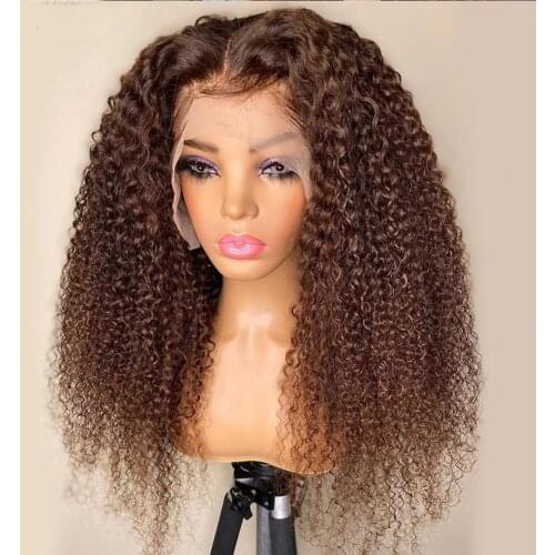 Kinky Curly Brown Human Hair Wigs 13*6 Big Lace Front Wig Human Hair Wigs Preplucked For Black Women Virgin Thick 180 Density