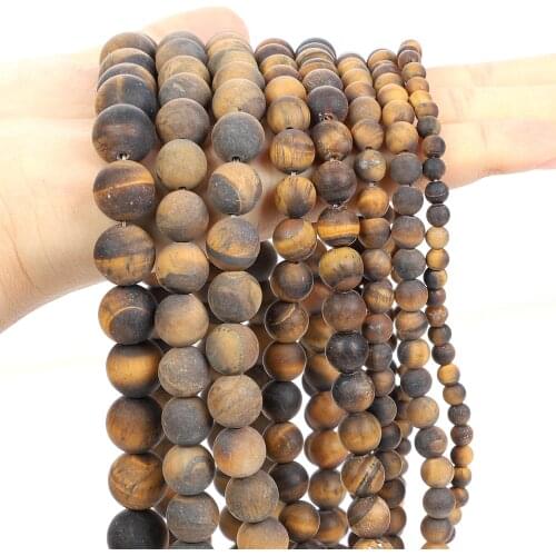 Matte Frosted Tiger Eye Stone Natural Stone Beads Round Loose Spacer Bead for Jewelry Making DIY Charm Bracelets Necklace 4-12MM