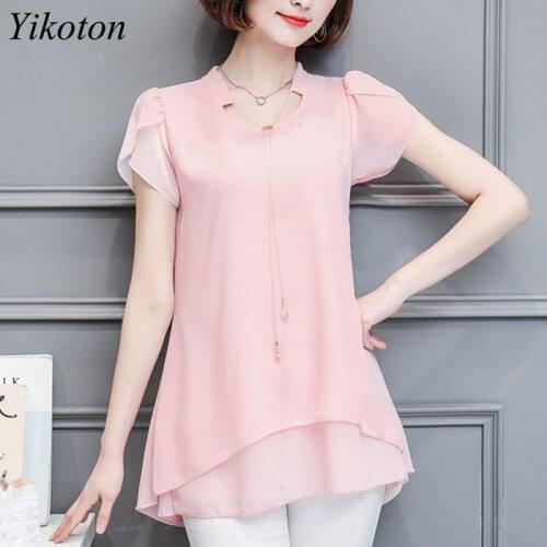 Fashion Chiffon Shirt Women Top Loose Plus Size 4XL Blouse Lady Casual Shirts Mid-Length Korean Sexy Petal Sleeve Ruffled Tops
