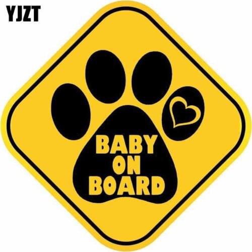 YJZT 14.6CM*14.6CM BABY ON BOARD Decal PVC Car Sticker Love Dog Paw Print 12-40058