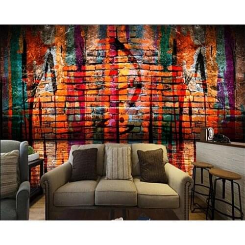 Beibehang Custom wallpaper 3D mural Europe and the United States retro retro brick wall graffiti background wall paper 3d murals