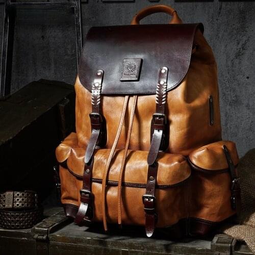 First Layer Cowhide Large Capacity Handmade Backpack Travel Bag Full Leather Mens Backpack Genuine Leather Schoolbag