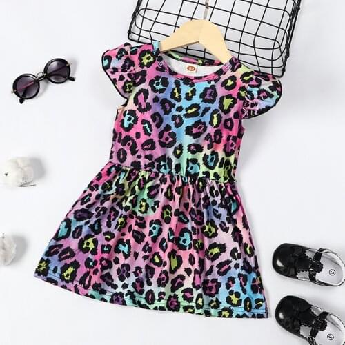 Toddler Baby Girls Dress Summer Fly Sleeve Creative Leopard Tie-dyed Printed Princess Dress For Girls Vestidos De Verano