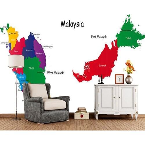 Custom 3d wallpaper, Malaysia map mural used for living room bedroom sofa background decoration wallpaper