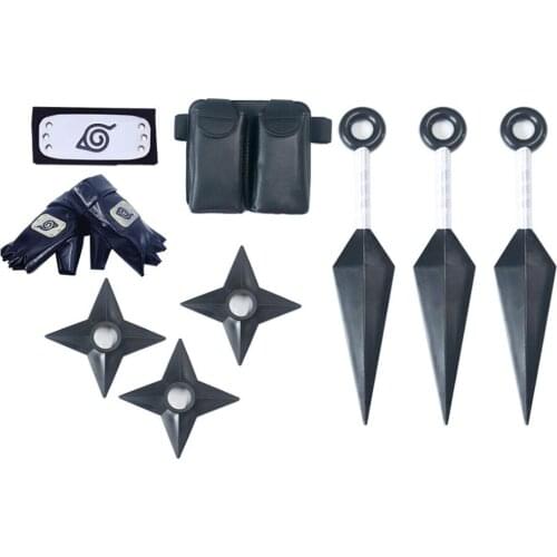 Anime Headband Cosplay Ninja Costume Accessories Kunai Ring Prop Set Halloween Party Child Adult for Gift