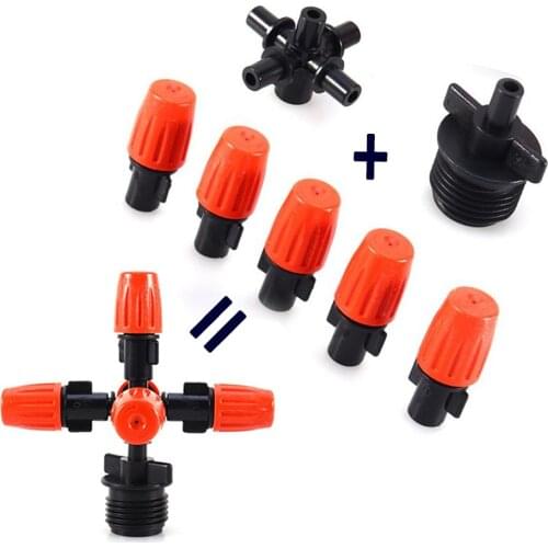 Garden Sprinkler Irrigation Mist Fog 5 ways Nozzle Spray 1/2" Mounting Adapter Adjustable Drippers Emitter Micro Drip for Flower
