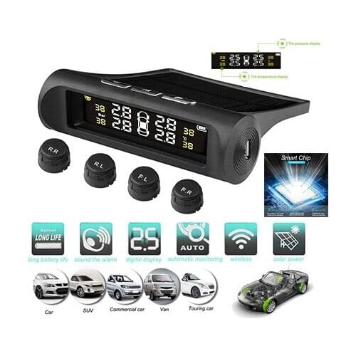 10Pcs/Lot Solar TPMS Car Tire Pressure Alarm Monitor System 4 Wheel Internal External Tyre Sensor Temperature Alert