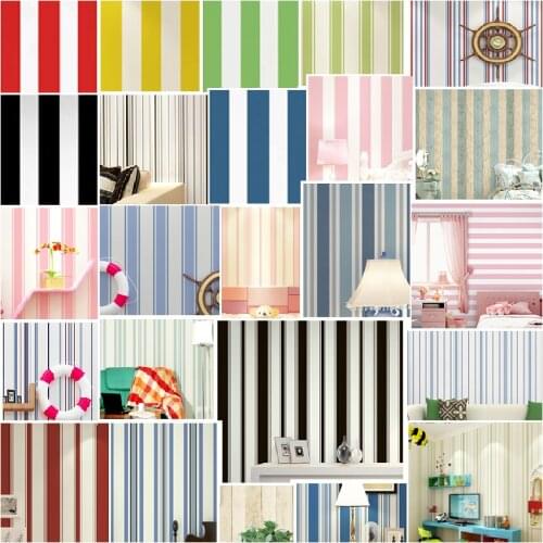 Modern minimalist black white vertical stripes wallpapers Mediterranean blue wallpaper yellow green red pink girl kids bedroom