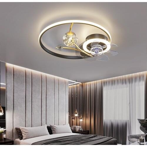 Modern Silent Led Fan Ceiling Light with Blades and Control Ventilation Smart Bedroom Living Room Kitchen Lighting Fashionable