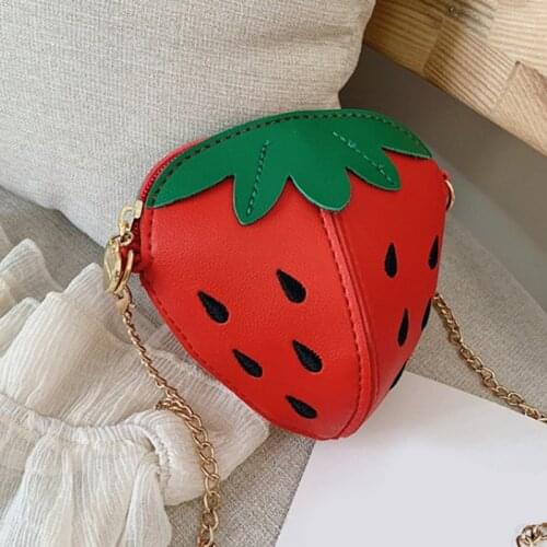 Fruit Strawberry Shape Shoulder Bag Chains Crossbody Bag Women Bags Kawaii Fashion Cute Childrens Kids Girls Shoulder Bag Small