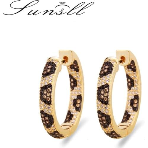 SUNSLL New Arrival Golden Copper Earrings Leopard Cubic Zirconia Hoop Earrings Women Fashion Jewelry Cobre CZ Brinco CepbTn