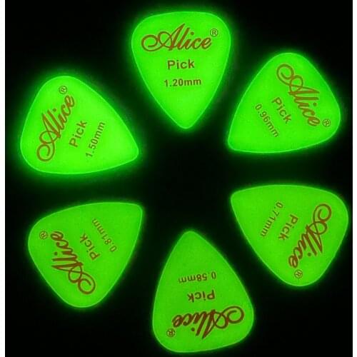 Alice Luminous Guitar Picks Fluorescent Acoustic Electric 0.58 - 1.5 mm Glow in the dark - 6 pieces pack