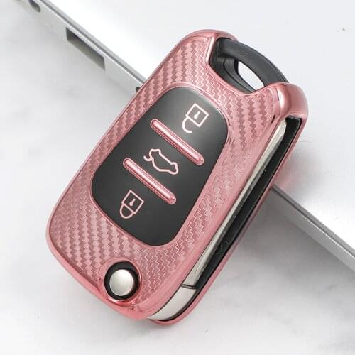 TPU Carbon fiber Style Car Key Cover Case For Hyundai i30 i40 IX25 Creta IX35 HB20 Solaris Elantra Accent Kia K2 K5 Rio Sportage