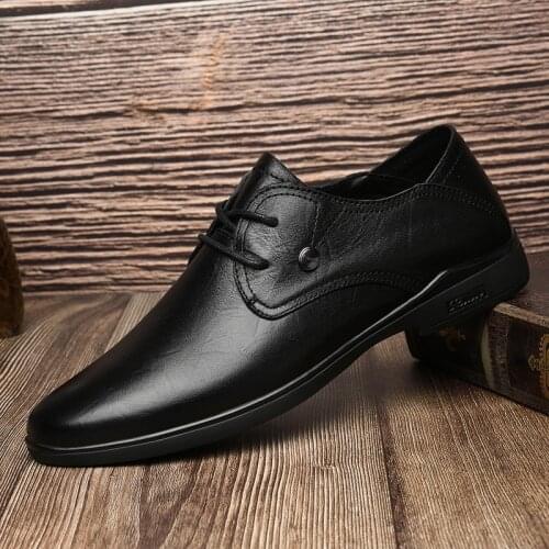 Men Genuine Leather Oxford Shoes Luxury Dress Man Casual Lace-up Solid Business Formal Shoes Flats High Quality Leather Footwear