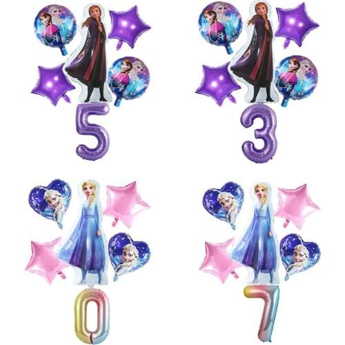 6pcs/set Disney Frozen Heart-shaped Foil Balloon Combination Girls Birthday Party Decorations Childrens Gift Toys Globos