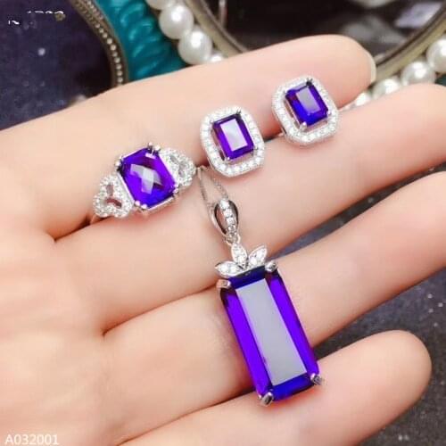 KJJEAXCMY Fine Jewelry 925 sterling silver amethyst gemstone inlaid womens chain pendant ring earrings 3-piece set support dete