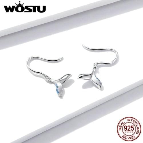 WOSTU 925 Sterling Silver Fantasy Fish Tail Crystal Stud Earrings For Women Fashion Silver Women Jewelry oorbellen