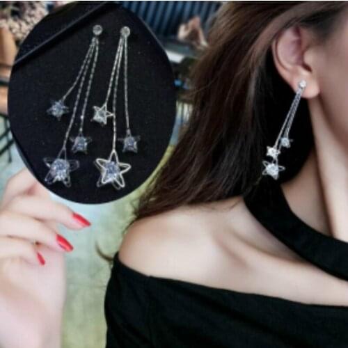 2019 Hot Sale Fashion Jewelry Five-Pointed Star Brincos Oorbellen Long Statement Tassel Zircon Drop Earrings For Women