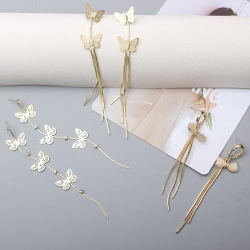 Super Fairy Butterfly Opal Long Tassel Earrings Female Simple Fashion Temperament Wild Earrings Boucle Oreille Femme