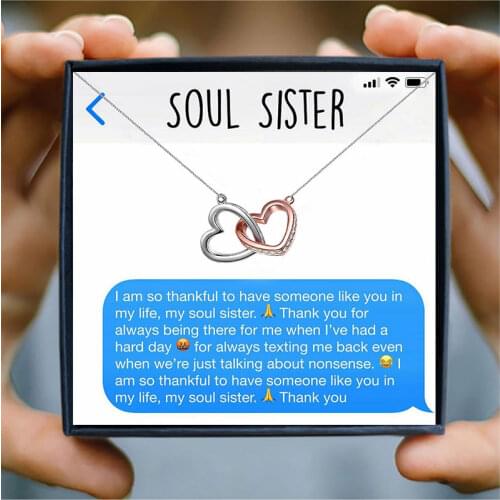 S925 Double Heart Women Necklace for Sister Crystal Linked Chain Necklaces High Quality BFF Friendship Gift Jewelry