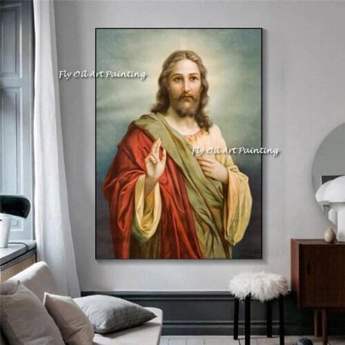 100% Handmade Oil painting Customized large murals fashion home decoration Christian Jesus oil painting background