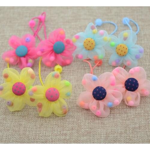 2PCS/Lot New Fashion Candy Color Scrunchy Headband Girls Bow Flower Rabbit Hair Accessories Flower Hair Bands Rubber Gum Ornamen