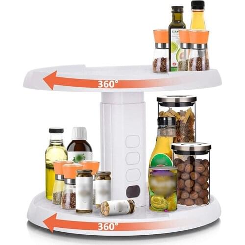 2 Tier Adjustable Kitchen Countertop Spice Turntable, 10in Lazy Susan Organizer,Turntable Organizer for Cabinet Bathroom