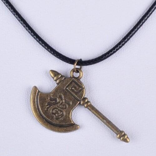 23*36MM Vintage bronze antique Fu Axe hatchet pendant necklace women wax cord rope necklace jewelry fashion alloy jewellery