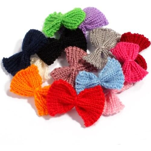 30PCS Mini Knitting Cute Wool Flower Hair Bows for Hair Accessories Newborn Handmade Woolen Yarn Candy Bows for Women Clothing