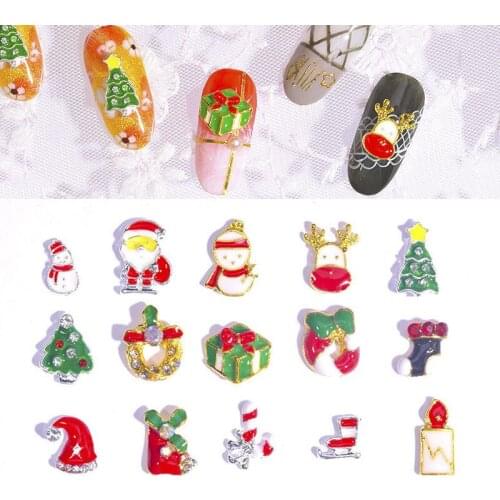 5 pcs/lot Christmas Style Nail Art Alloy Ornaments Santa Claus-Snowman-Socks-Reindeer-Tree-Bells-Gifts DIY Alloy Accessories SD2