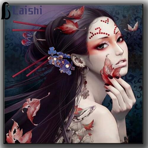 Full 5D Diy Daimond Painting Japanese Geisha Butterfly beauty 3D Diamond Painting Full Round Rhinestones Diamant Painting Decor